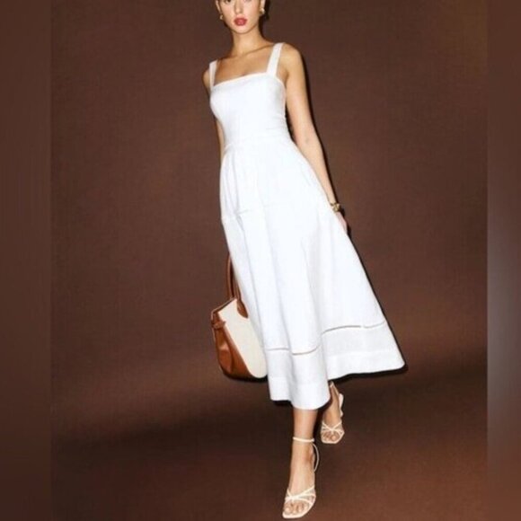 NEW Reformation Everett Linen Midi Dress White | US 2 UK 6 - Picture 4 of 16